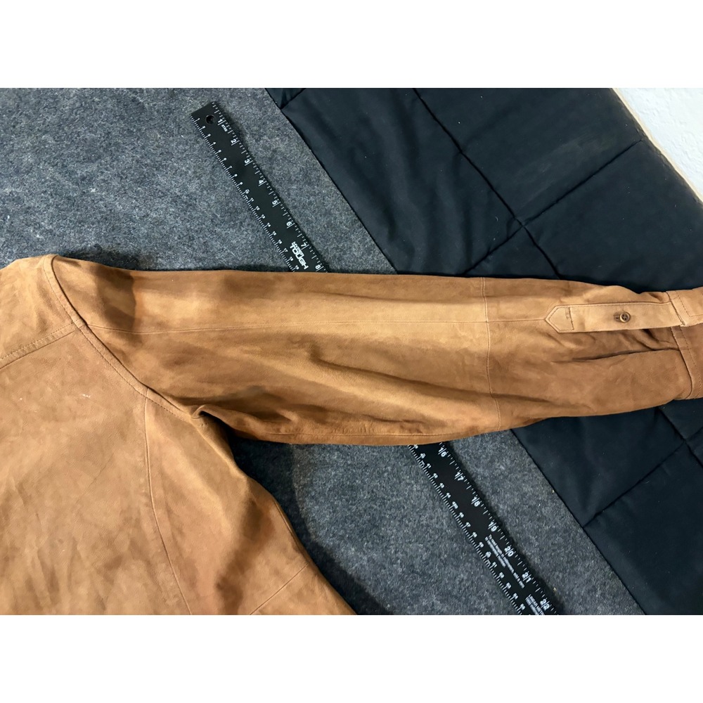 Womens Brown Suede Leather Button Front Shirt Jacket Long Sleeve Size M - Picture 13 of 16